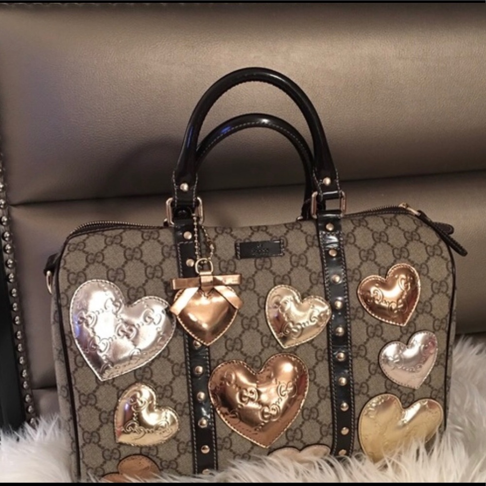 Monogram Guccisma Hearts Studded Medium Joy Boston Dark Brown